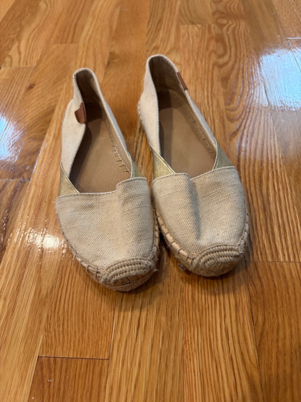 Sperry Natural Canvas Espadrille Flats with Metallic Gold Trim